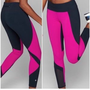 Athleta Sonar Colorblock Mesh Leggings Hot Pink and Navy Blue Women’s Size XS